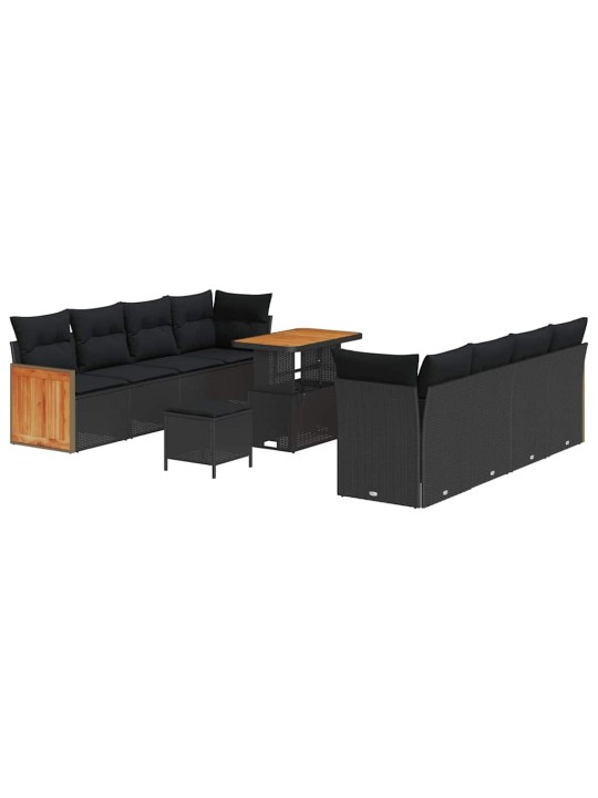 Dārza dīvānu komplekts 11 pcs melna 90 x 55 x 71 cm poliratāns