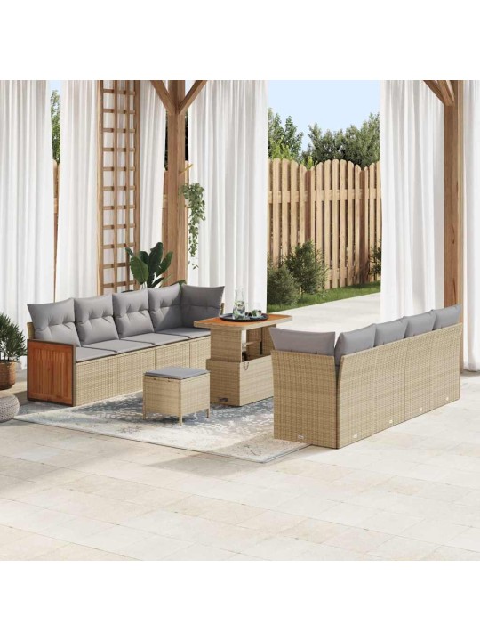 Dārza dīvānu komplekts 11 pcs bēša 90 x 55 x 71 cm poliratāns