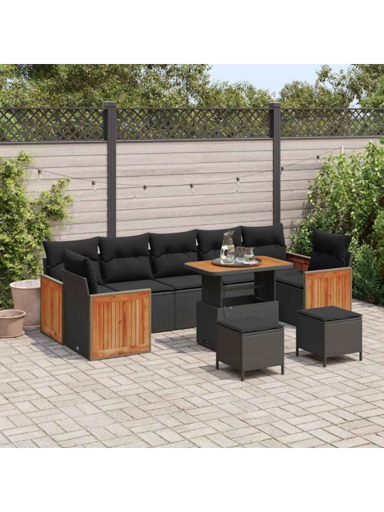 Dārza dīvānu komplekts 10 pcs melna 90 x 55 x 71 cm poliratāns