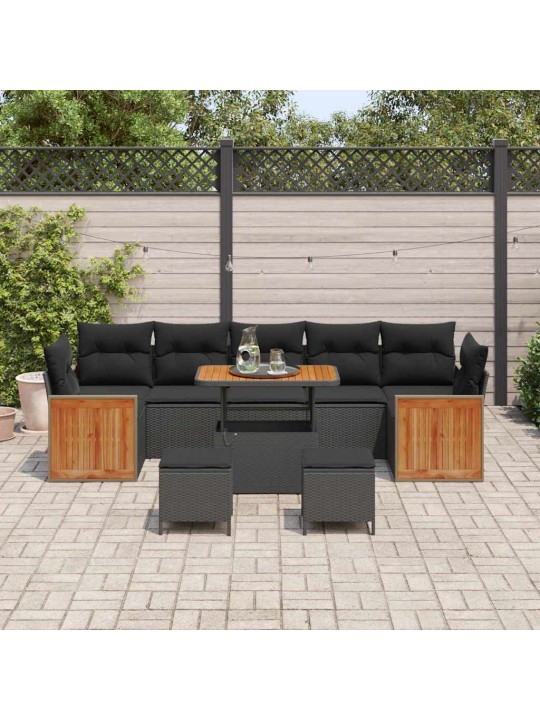 Dārza dīvānu komplekts 10 pcs melna 90 x 55 x 71 cm poliratāns