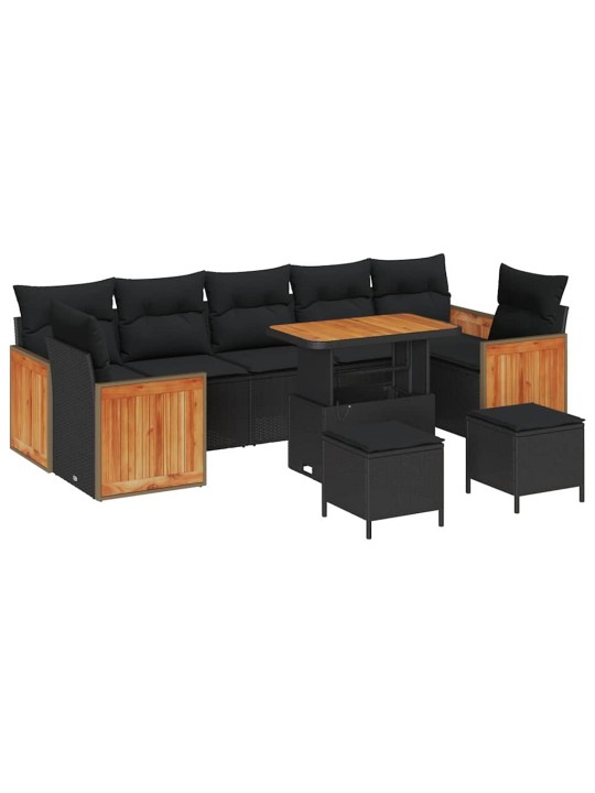 Dārza dīvānu komplekts 10 pcs melna 90 x 55 x 71 cm poliratāns