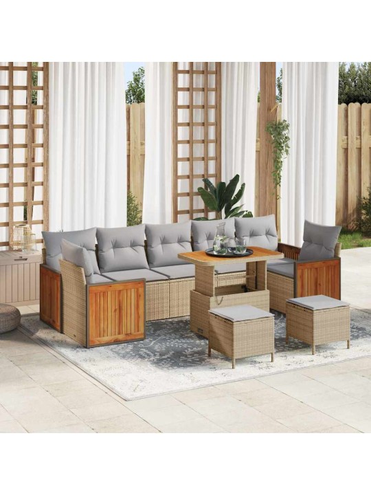 Dārza dīvānu komplekts 10 pcs bēša 90 x 55 x 71 cm poliratāns