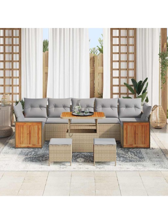 Dārza dīvānu komplekts 10 pcs bēša 90 x 55 x 71 cm poliratāns