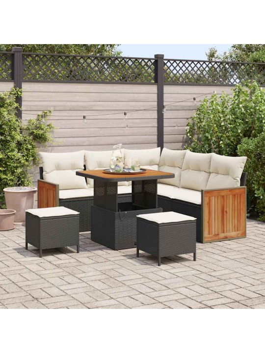 Dārza dīvānu komplekts 8 pcs melns un krēmkrāsa 80 x 80 x 71 cm
