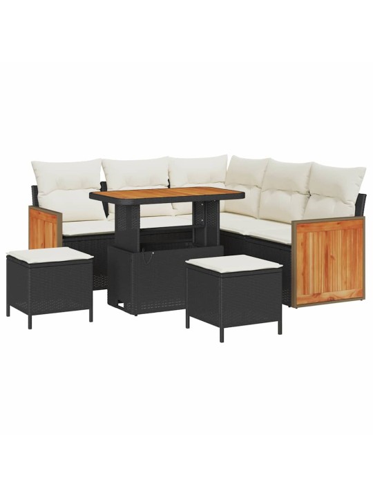 Dārza dīvānu komplekts 8 pcs melns un krēmkrāsa 90 x 55 x 71 cm