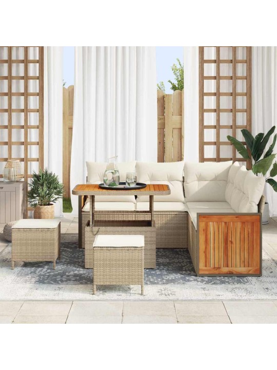Dārza dīvānu komplekts 8 pcs bēšs un krēms 90 x 55 x 71 cm