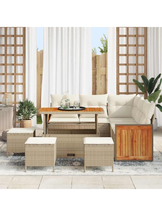 Dārza dīvānu komplekts 8 pcs bēšs un krēms 110 x 55 x 71 cm