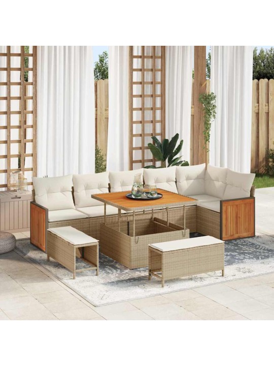 Dārza dīvānu komplekts 9 pcs bēšs un krēms 100 x 100 x 71 cm