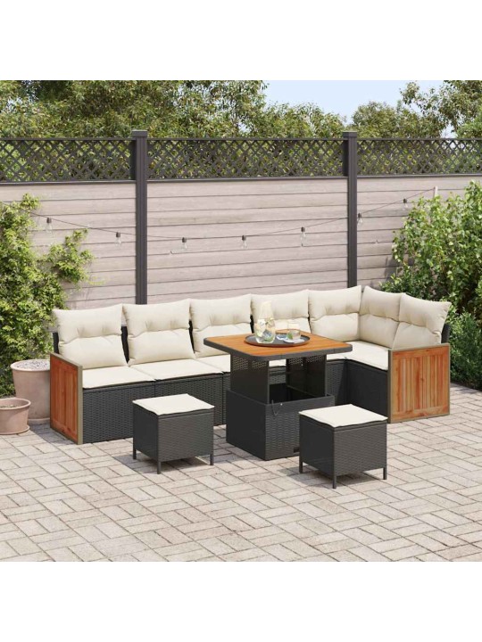 Dārza dīvānu komplekts 9 pcs melns un krēmkrāsa 80 x 80 x 71 cm