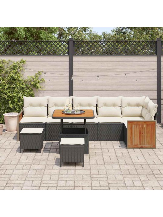 Dārza dīvānu komplekts 9 pcs melns un krēmkrāsa 80 x 80 x 71 cm