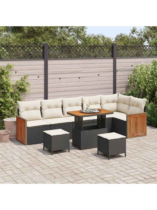 Dārza dīvānu komplekts 9 pcs melns un krēmkrāsa 90 x 55 x 71 cm