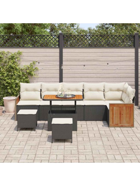 Dārza dīvānu komplekts 9 pcs melns un krēmkrāsa 90 x 55 x 71 cm