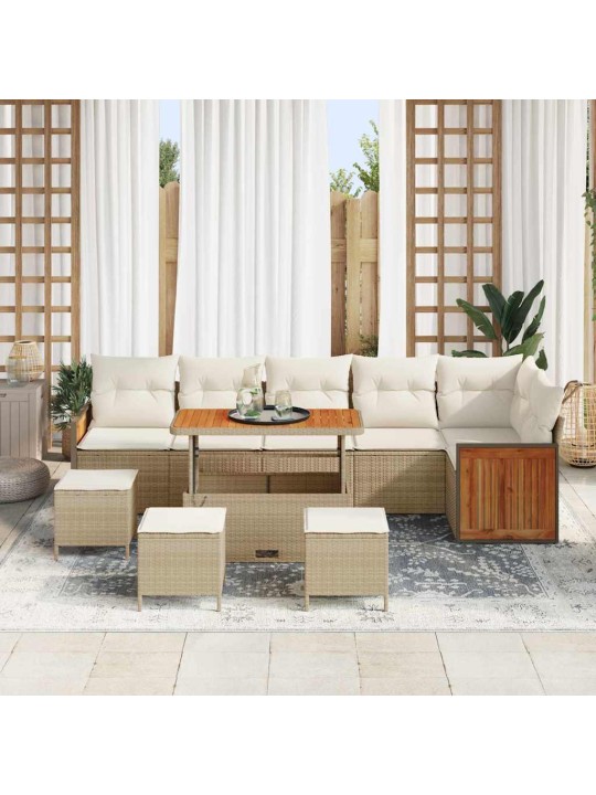 Dārza dīvānu komplekts 10 pcs bēšs un krēms 110 x 55 x 71 cm