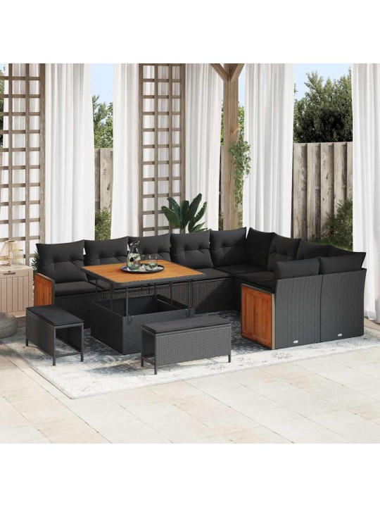 Dārza dīvānu komplekts 12 pcs melna 100 x 100 x 71 cm