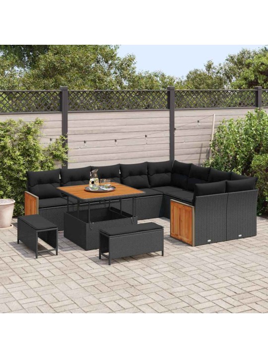 Dārza dīvānu komplekts 12 pcs melna 100 x 100 x 71 cm
