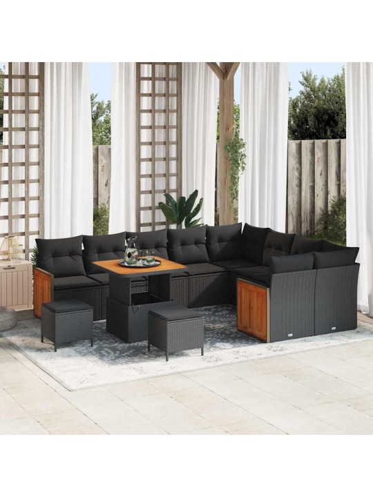 Dārza dīvānu komplekts 12 pcs melna 80 x 80 x 71 cm poliratāns