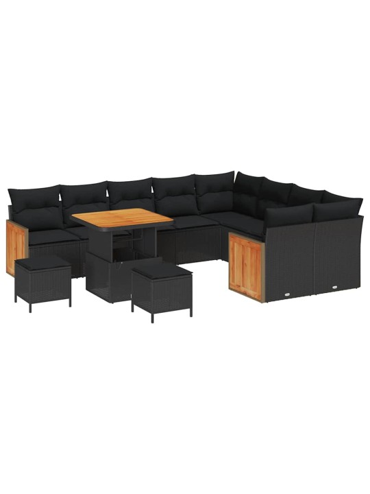 Dārza dīvānu komplekts 12 pcs melna 80 x 80 x 71 cm poliratāns