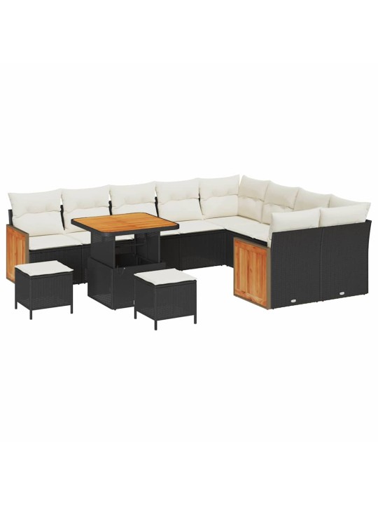 Dārza dīvānu komplekts 12 pcs melns un krēmkrāsa