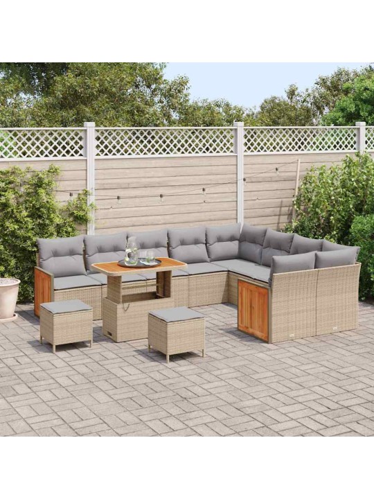 Dārza dīvānu komplekts 12 pcs bēša 90 x 55 x 71 cm poliratāns