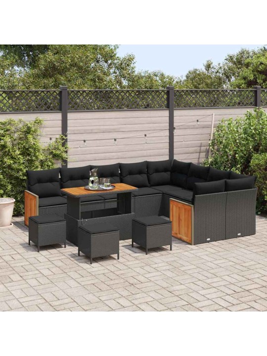 Dārza dīvānu komplekts 13 pcs melna 110 x 55 x 71 cm poliratāns
