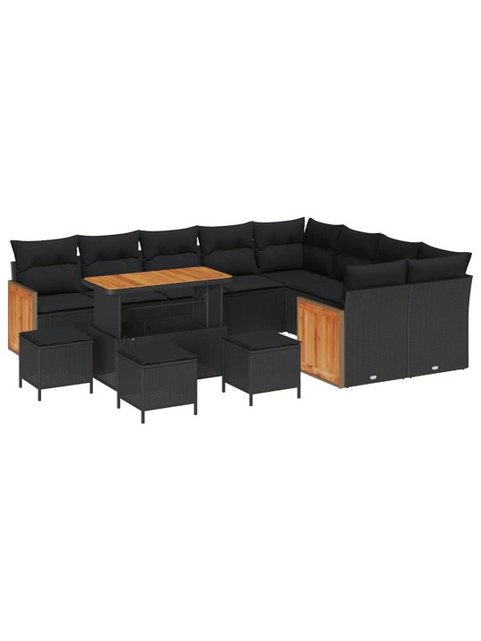 Dārza dīvānu komplekts 13 pcs melna 110 x 55 x 71 cm poliratāns