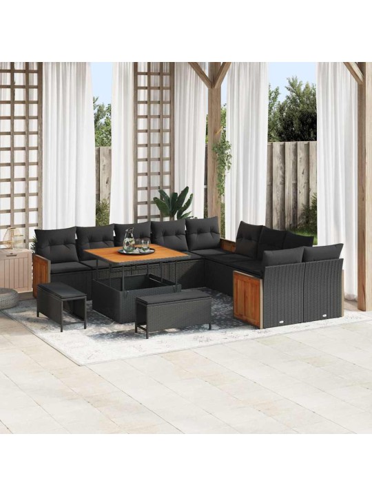 Dārza dīvānu komplekts 13 pcs melna 100 x 100 x 71 cm