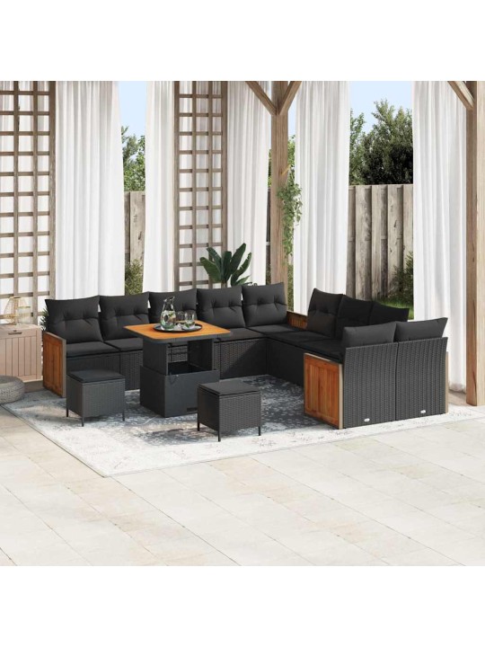 Dārza dīvānu komplekts 13 pcs melna 80 x 80 x 71 cm poliratāns