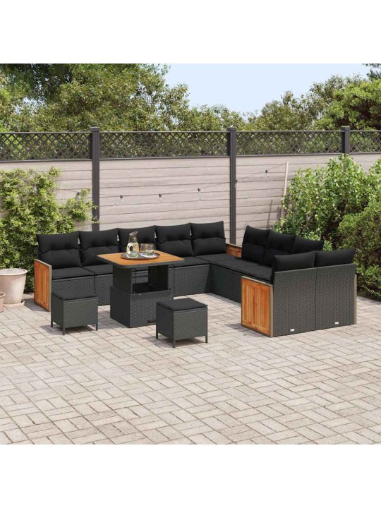 Dārza dīvānu komplekts 13 pcs melna 80 x 80 x 71 cm poliratāns