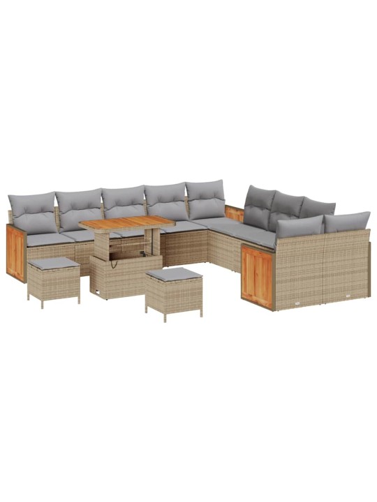 Dārza dīvānu komplekts 13 pcs bēša 90 x 55 x 71 cm poliratāns