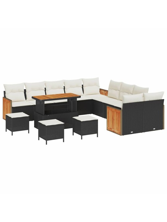 Dārza dīvānu komplekts 14 pcs melns un krēmkrāsa