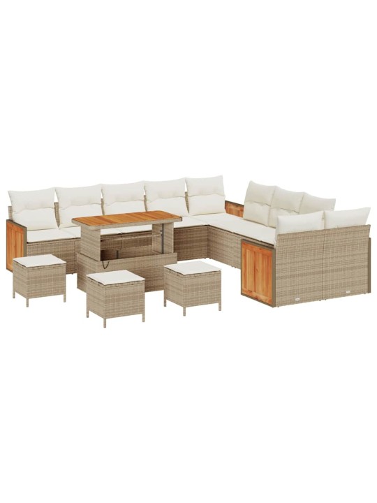 Dārza dīvānu komplekts 14 pcs bēšs un krēms 110 x 55 x 71 cm