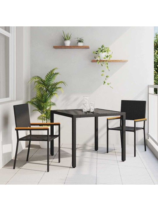 Dārza ēdamgalds 3 pcs melna 90 x 90 x 75 cm poliratāns