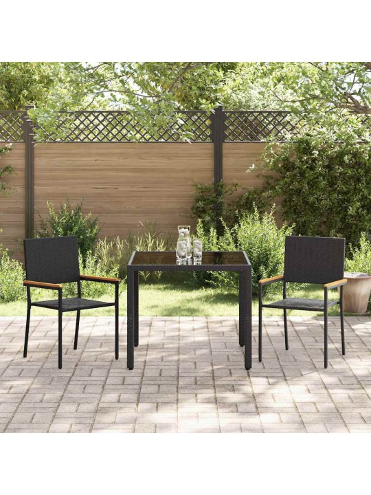 Dārza ēdamgalds 3 pcs melna 90 x 90 x 75 cm poliratāns