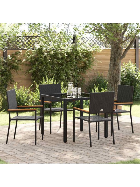 Dārza ēdamgalds 5 pcs melna 90 x 90 x 75 cm poliratāns