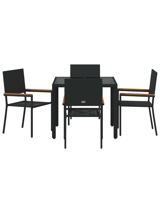 Dārza ēdamgalds 5 pcs melna 90 x 90 x 75 cm poliratāns
