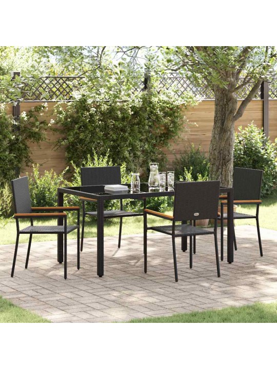Dārza ēdamgalds 5 pcs melna 150 x 90 x 75 cm poliratāns