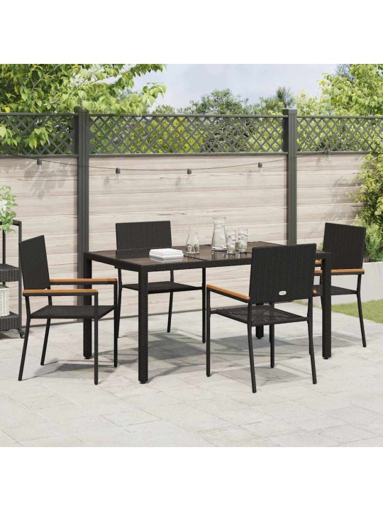 Dārza ēdamgalds 5 pcs melna 150 x 90 x 75 cm poliratāns