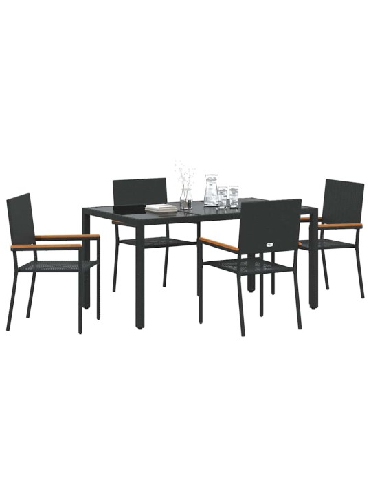 Dārza ēdamgalds 5 pcs melna 150 x 90 x 75 cm poliratāns