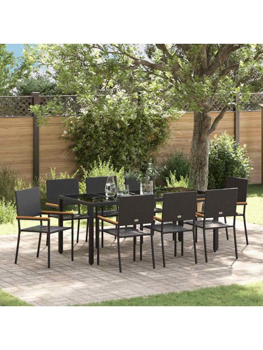 Dārza ēdamgalds 9 pcs melna 190 x 90 x 75 cm poliratāns