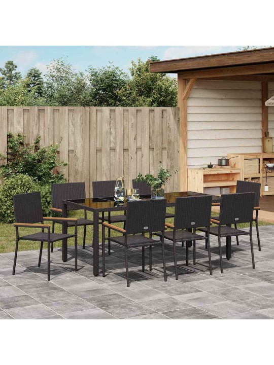 Dārza ēdamgalds 9 pcs melna 190 x 90 x 75 cm poliratāns