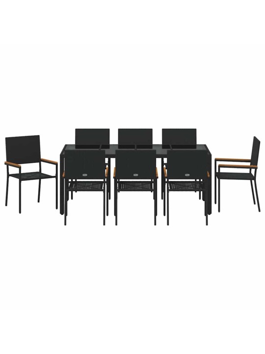 Dārza ēdamgalds 9 pcs melna 190 x 90 x 75 cm poliratāns