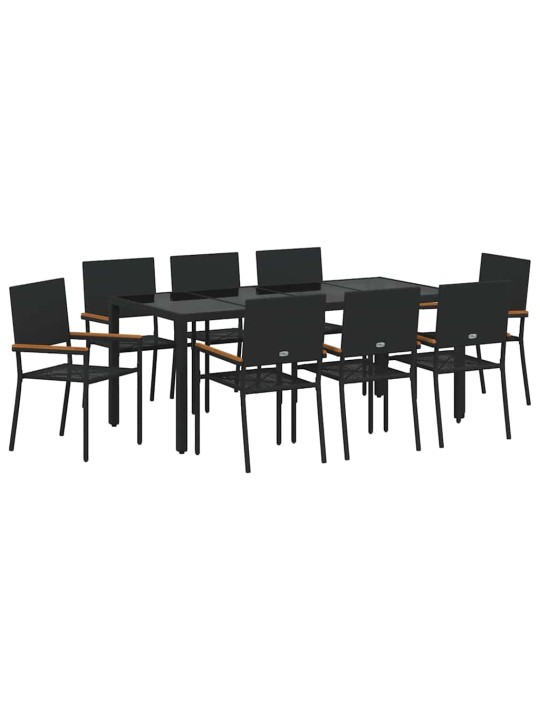 Dārza ēdamgalds 9 pcs melna 190 x 90 x 75 cm poliratāns
