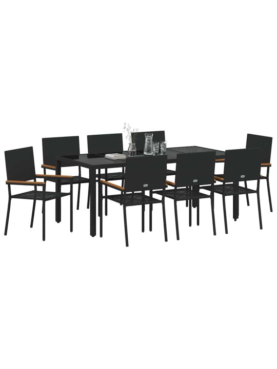 Dārza ēdamgalds 9 pcs melna 190 x 90 x 75 cm poliratāns