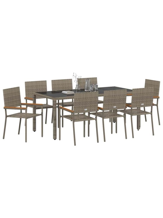 Dārza ēdamgalds 9 pcs pelēka 190 x 90 x 75 cm poliratāns