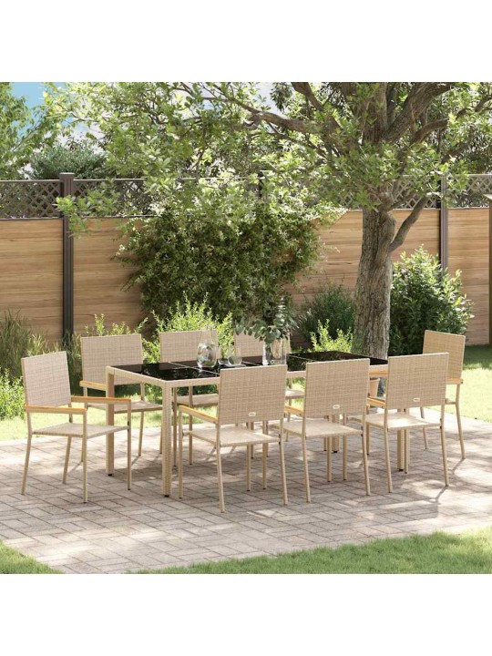 Dārza ēdamgalds 9 pcs bēša 190 x 90 x 75 cm poliratāns