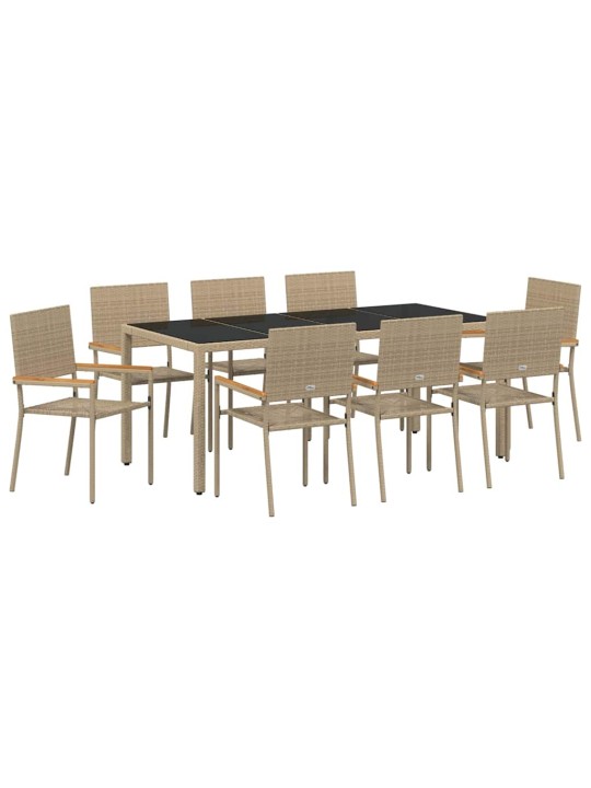 Dārza ēdamgalds 9 pcs bēša 190 x 90 x 75 cm poliratāns