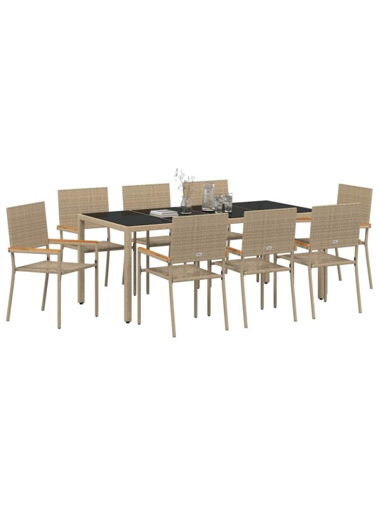 Dārza ēdamgalds 9 pcs bēša 190 x 90 x 75 cm poliratāns