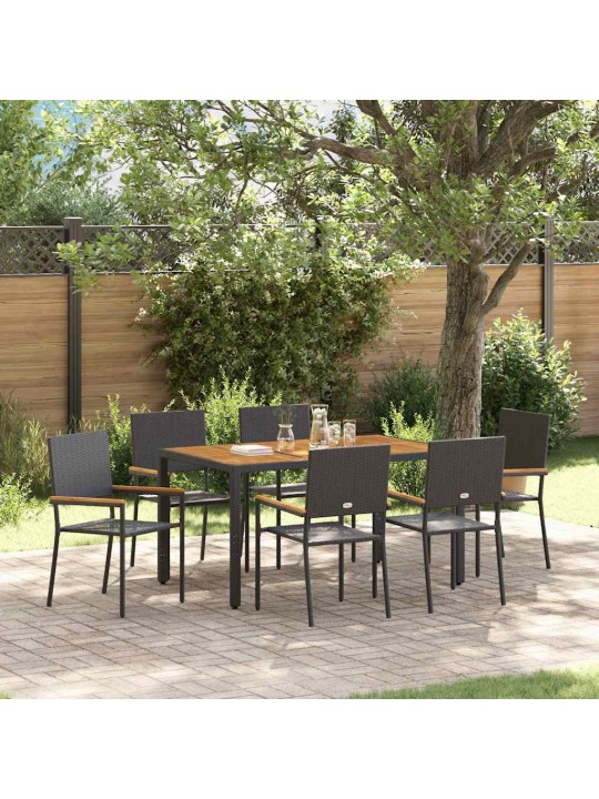 Dārza ēdamgalds 7 pcs melns un koks 150 x 90 x 75 cm poliratāns