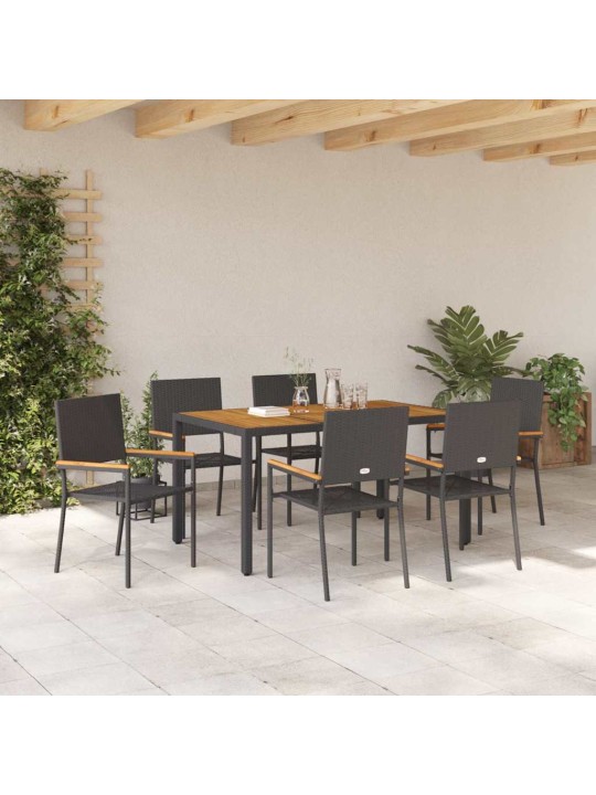 Dārza ēdamgalds 7 pcs melns un koks 150 x 90 x 75 cm poliratāns