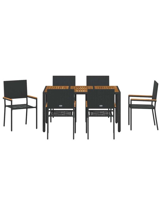 Dārza ēdamgalds 7 pcs melns un koks 150 x 90 x 75 cm poliratāns